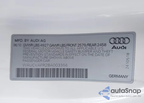 2011 Audi S5 4.2 Premium Plus from USA, damaged, VIN WAUCVAFR2BA003356